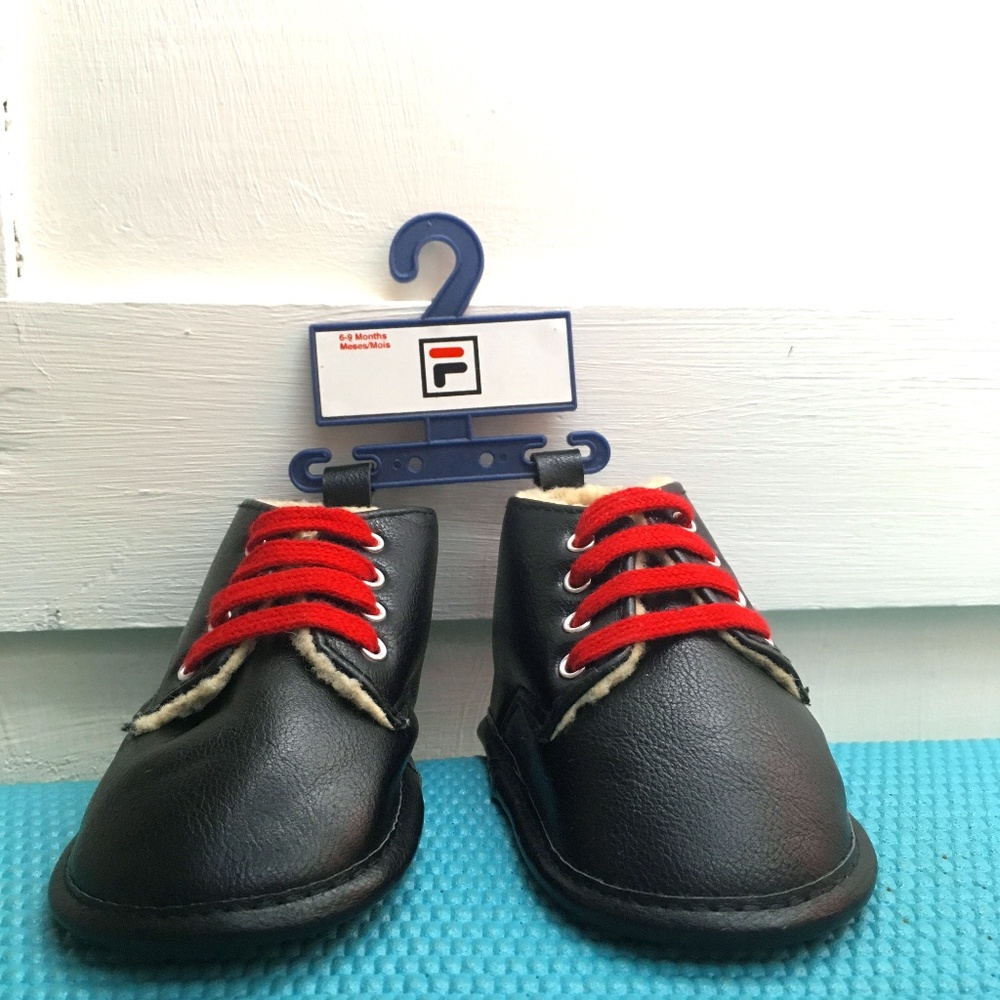 Fila Black with Sherpa Infant Boots Lace Up 6-9mo.